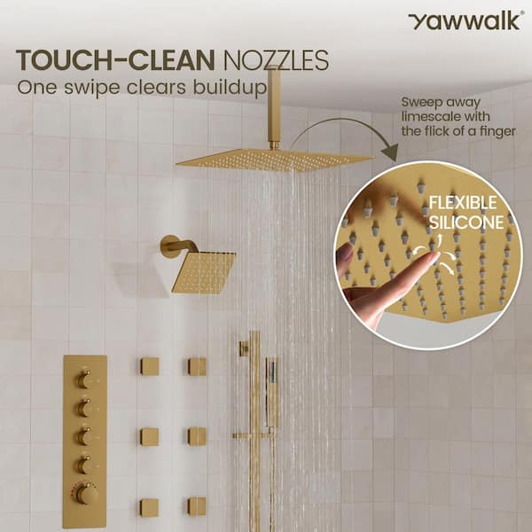YAWWALK Thermostatic Valve 15-Spray 16 and 6 in. Dual Ceiling