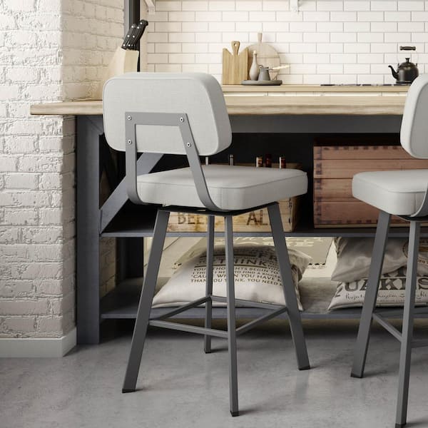 Amisco Clarkson 26 in. Pale Grey Polyester / Matt Dark Grey Metal Swivel Counter Stool