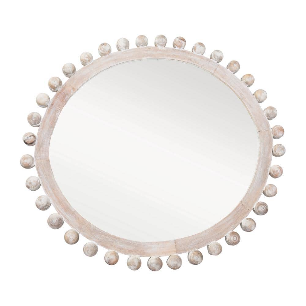 Whitewashed Mango Wood Round Wall Mirror