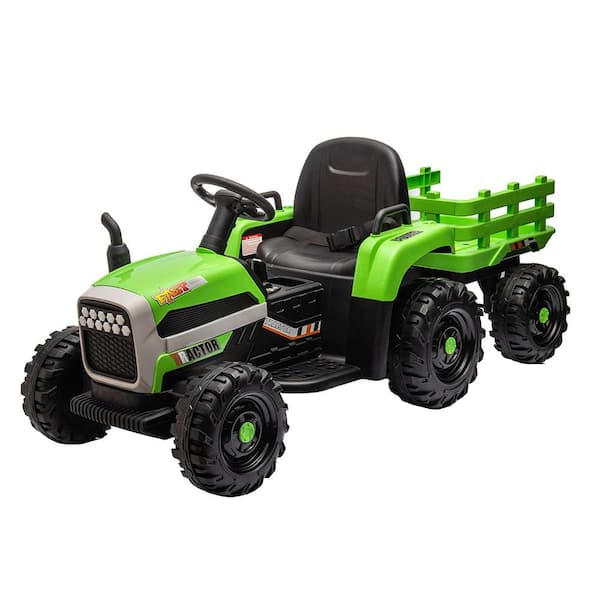 Misopily 24-Volt Electric Ride on Tractor Car Toy w/Trailer for 3-6-Years old LED Light Adjustable Speed & Remote Control, Green