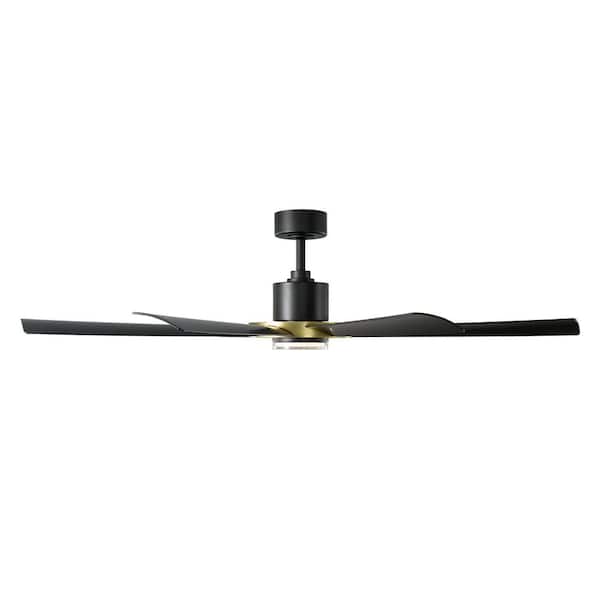 Aura 60 in. Smart Indoor/Outdoor Matte Black-Soft Brass Windmill Ceiling Fan/Selectable CCT Integrated LED/Remote