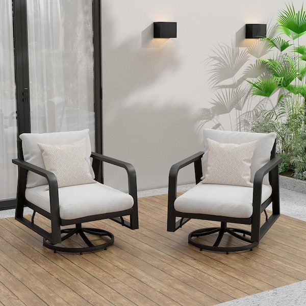 Lavo Dark Gray Aluminum Outdoor Patio Swivel Lounge Chair with Light Gray Cushions (Set of 2)