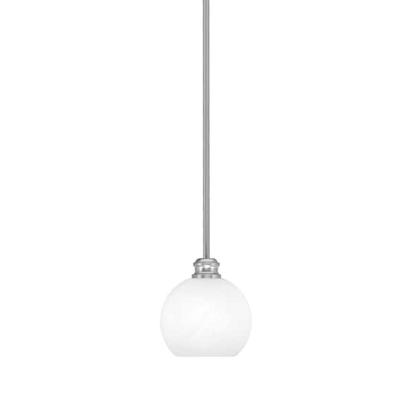 Unbranded Albany 60-Watt 1-Light Brushed Nickel Pendant Mini Pendant Light 5 White Marble Glass and Light Bulb Not Included