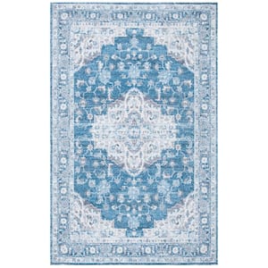 Classic Vintage Blue/Gray 6 ft. x 9 ft. Distressed Floral Area Rug