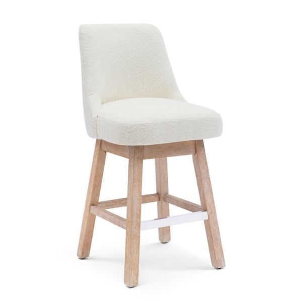 WESTINFURNITURE 26 in. Stain Resistant Boucle Upholstered Counter Height Wood Frame Swivel Bar Stool in Cream