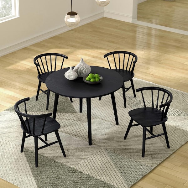 Veneten 5-Piece Black Wood Top Dining Room Set (Seats 4)