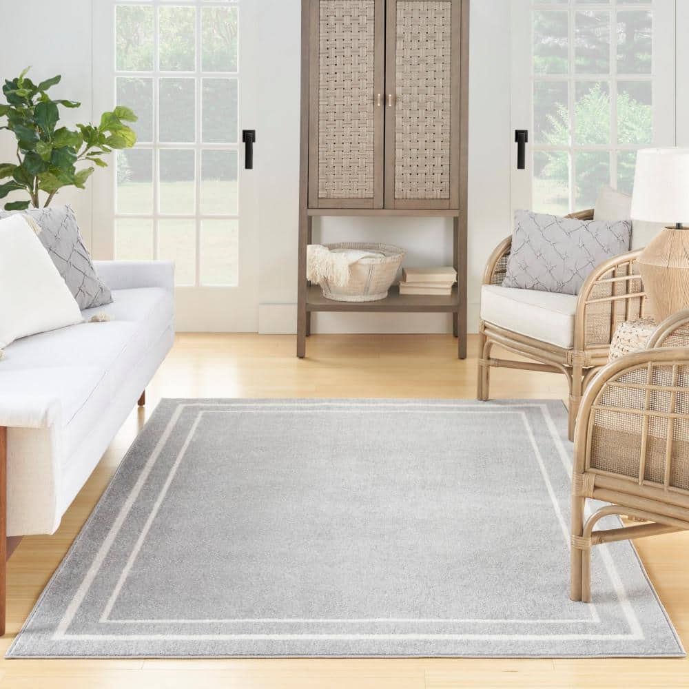 Essentials Grey/Ivory Synthetic 5' x 7' Easy-Care Outdoor Rug