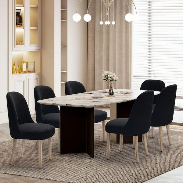 Water and Stain Resistant Boucle Upholstered Side Chair (Set of 6), Black
