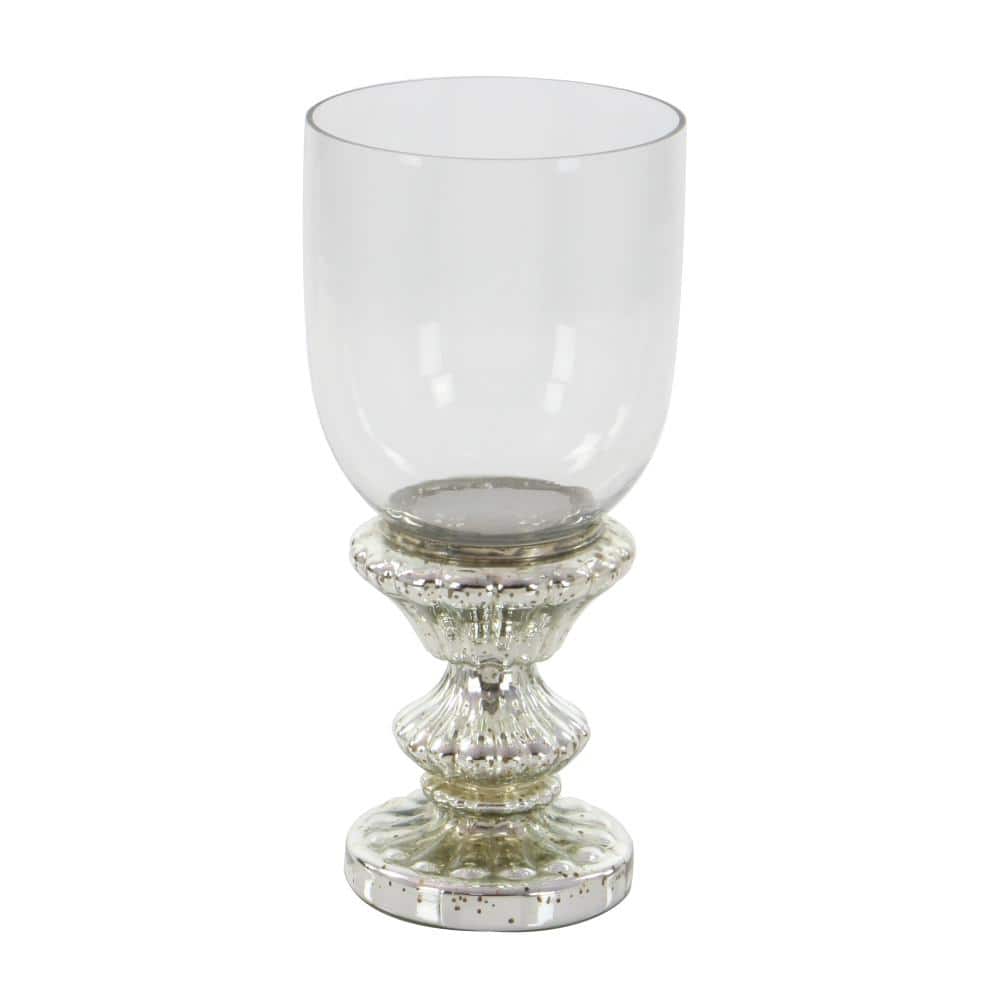 Elegant Silver Mercury Glass 14" Pillar Hurricane Candle Lantern