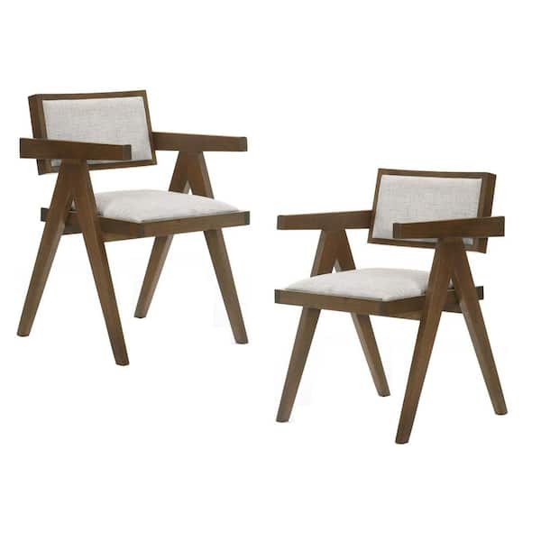 Fern Walnut and Beige Fabric Dining Chairs Set of 2