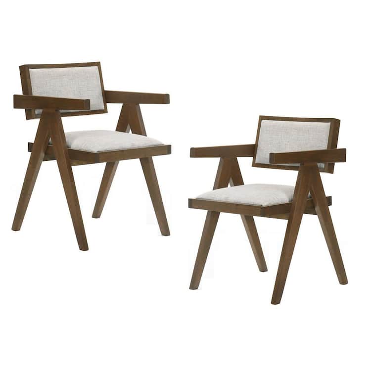 MR MODREST Fern Walnut and Beige Fabric Dining Chairs Set of 2
