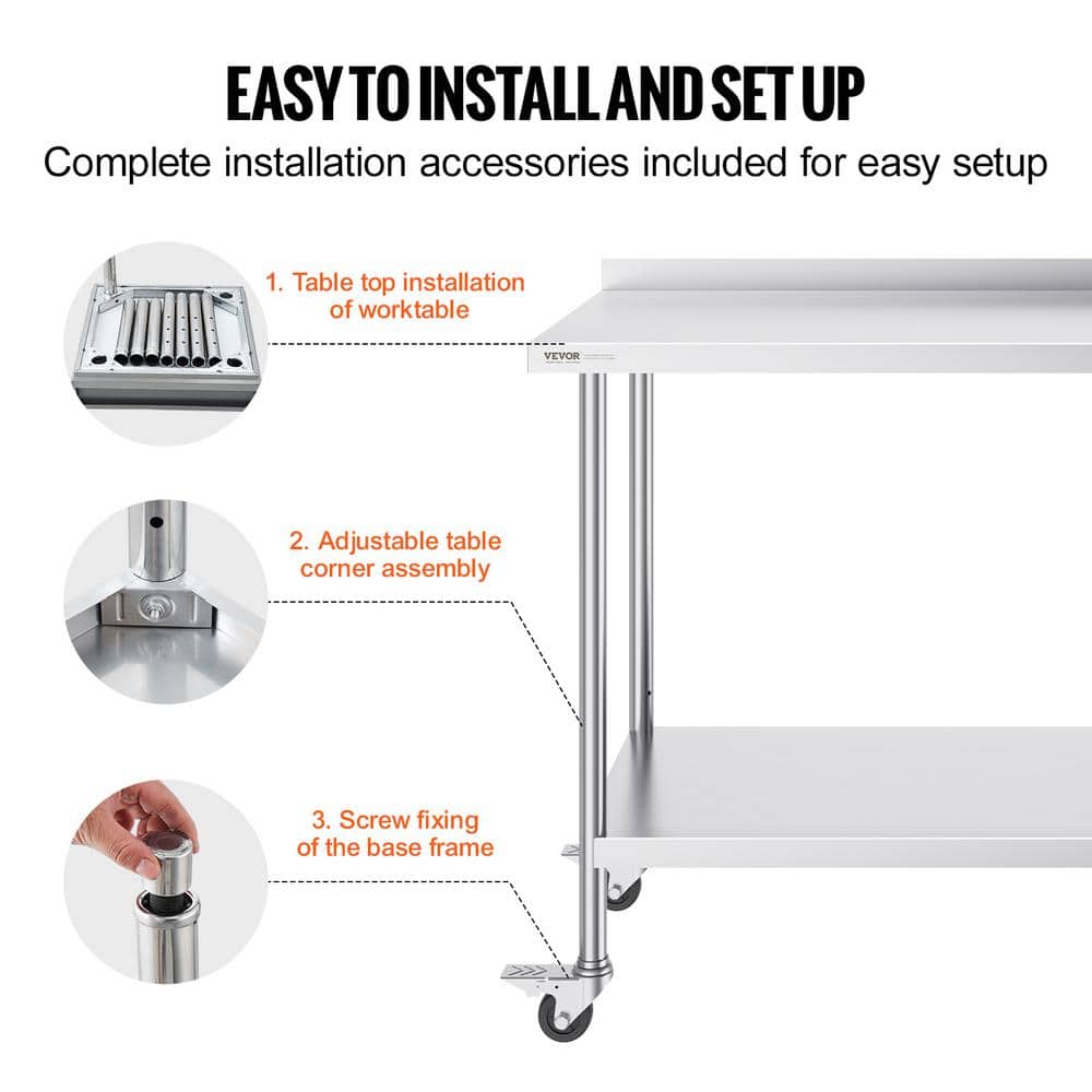 VEVOR 40" H x 48" L Stainless Steel Adjustable Work Table