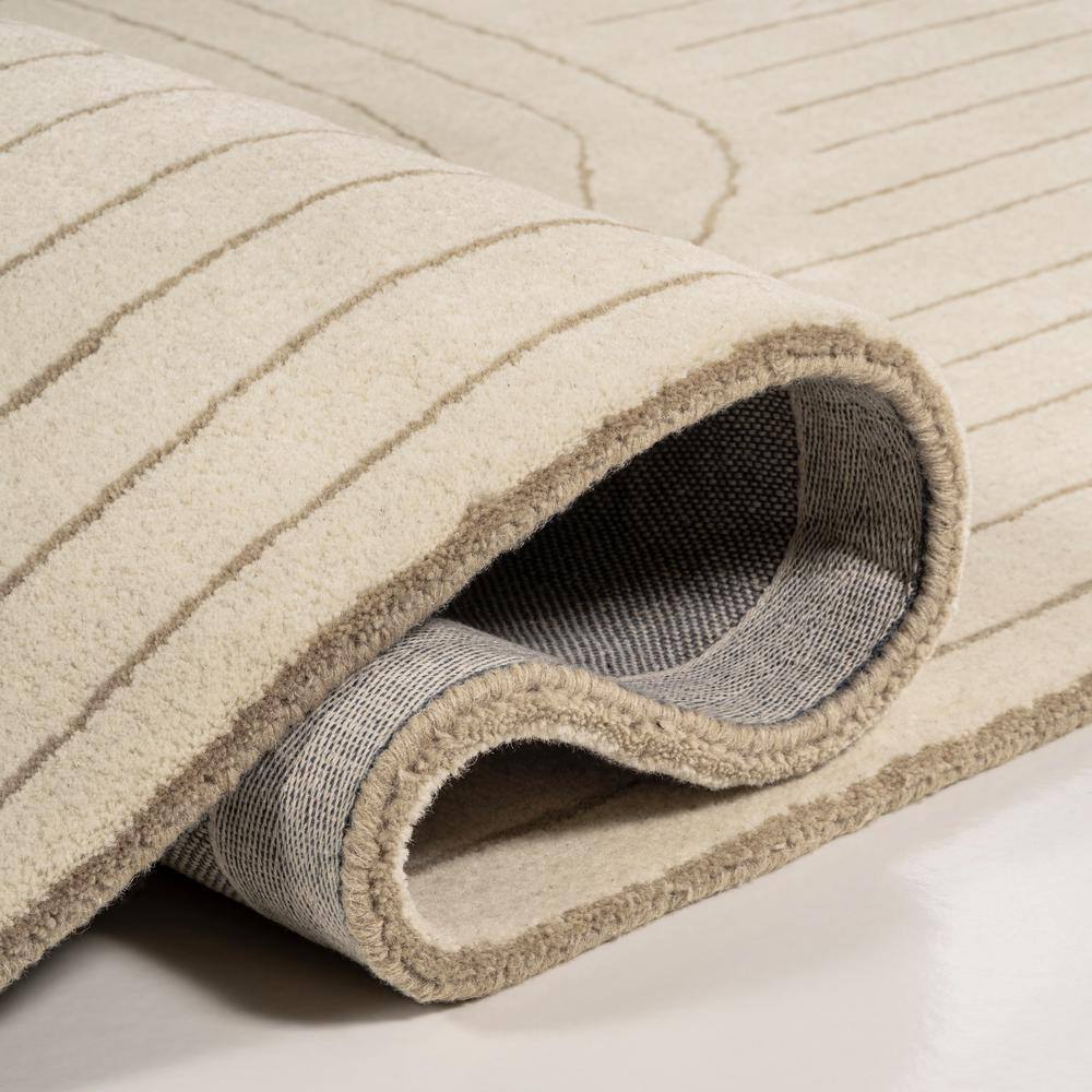 Ivory Beige Abstract Handwoven Wool 6' x 9' Area Rug