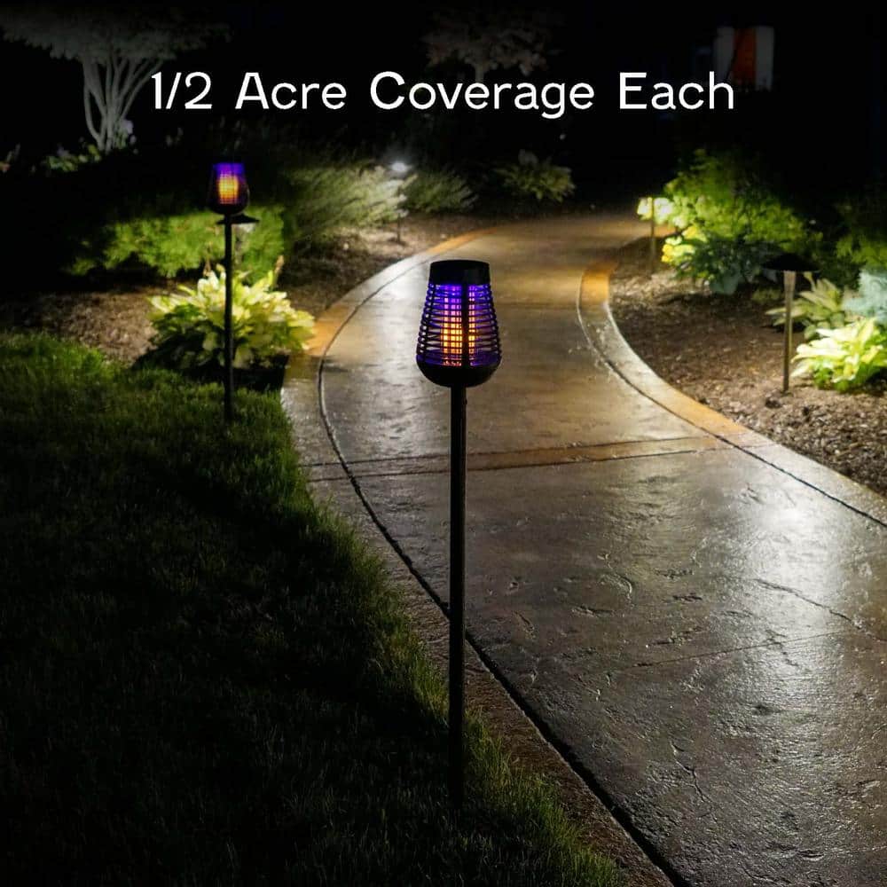 Black Solar Powered Outdoor Insect Killer Torch with LED Flame