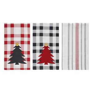 Gregor Red Black White Seasonal Christmas Tree Plaid Cotton Kitchen Tea Towel Set (Set of 3)