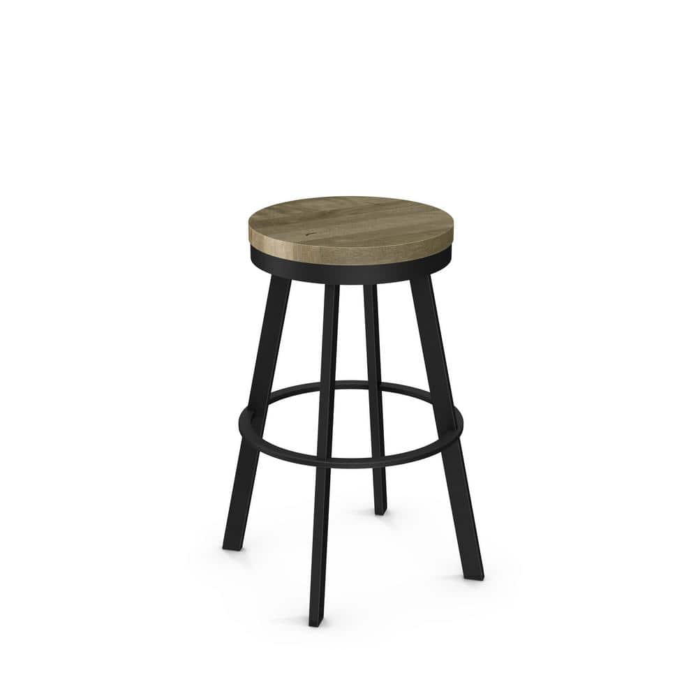 Beige Distressed Birch & Black Metal 33" Swivel Bar Stool