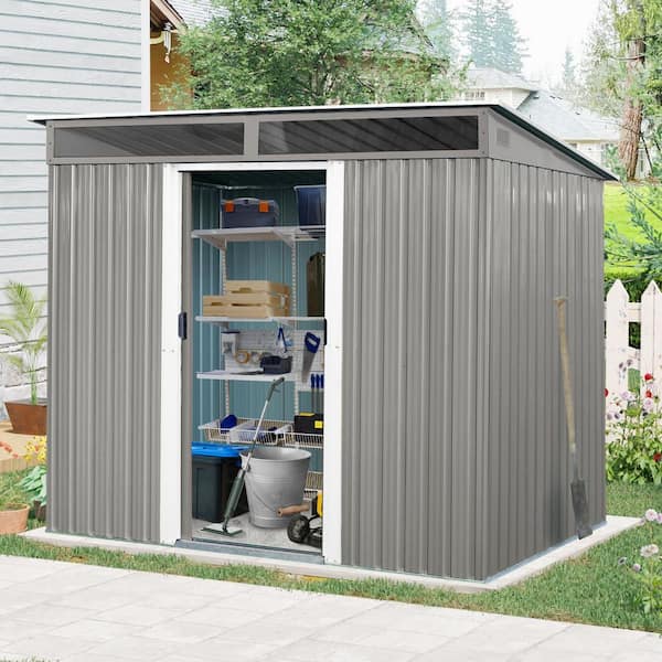 Outdoor Storage Shed 8 ft. W x 6 ft. D Metal Shed with Foundation Gray (48 sq. ft. )