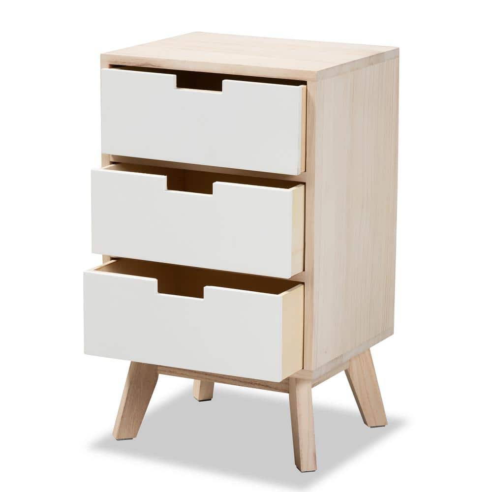 Halian Two-Tone White and Light Brown 3-Drawer Chest with Graduated Legs