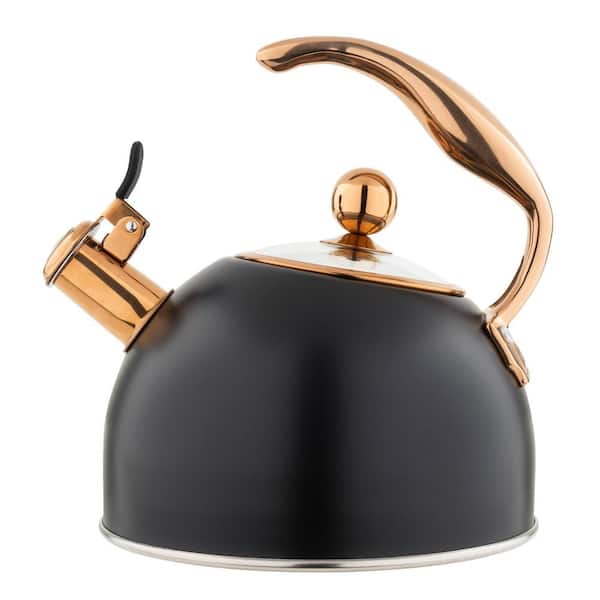 2.6 Qt. 10 Cups Stainless Steel Whistling Kettle with 3-Ply Base, Matte Black and Copper