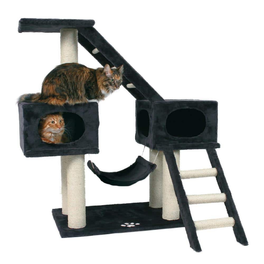 Dark Gray Sisal 3-Level Cat Tree with Condos and Ladders
