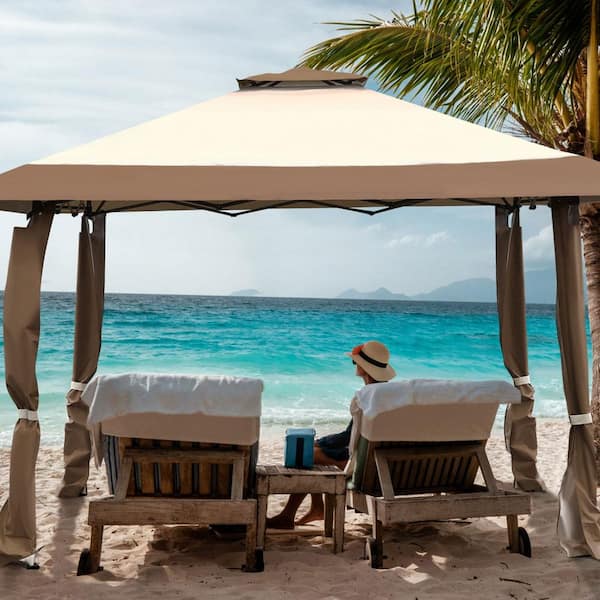 13 ft. x 13 ft. Brown Pop Up Canopy Tent Instant Outdoor Folding Canopy Shelter