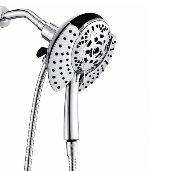 1-Piece 2-in-1 Shower Head with Hand Held Shower Head, Rain Shower Head and 59 in. Rotatable Hose in Silver