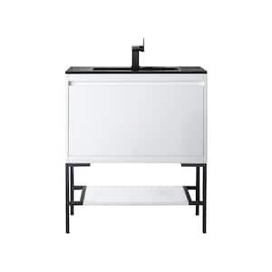 Mantova 31.5 in. W x 18.1 in. D x 36 in. H Bathroom Vanity in Glossy White with Charcoal Black Composite Stone Top