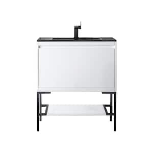 Mantova 31.5 in. W x 18.1 in. D x 36 in. H Single Bathroom Vanity Glossy White and Black Engineered Composite Stone Top