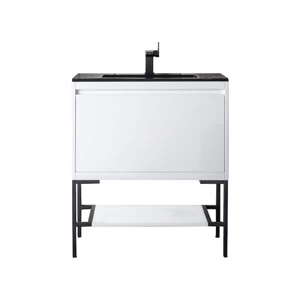 Mantova 31.5 in. W x 18.1 in. D x 36 in. H Single Bathroom Vanity Glossy White and Black Engineered Composite Stone Top