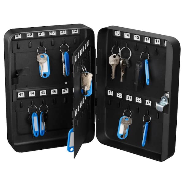48-Key Steel Key Cabinet with Key Lock, Black with 148 Key Tags