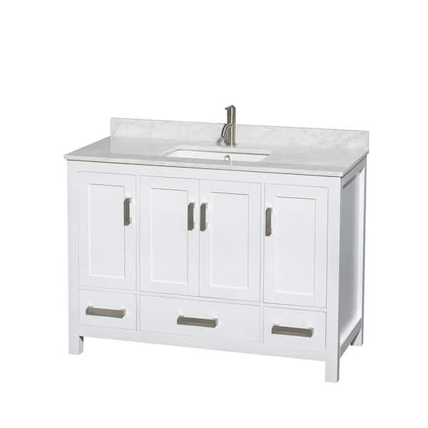 Wyndham Collection Sheffield 48 in. W x 22 in. D x 35 in. H Single Bath Vanity in White with White Carrara Marble Top