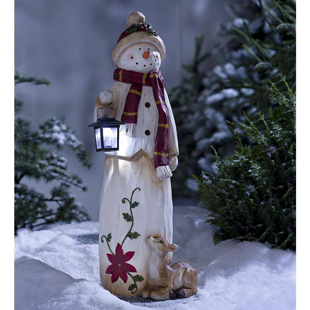 Woodland Snowman with Solar Lantern and Red Scarf