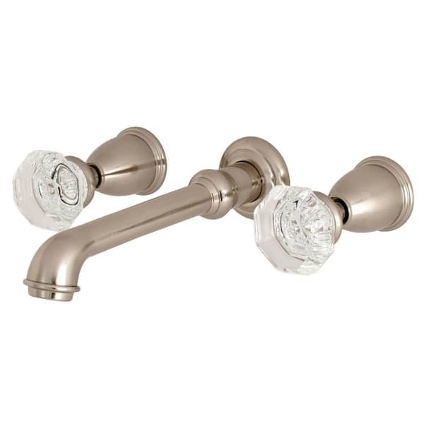 Kingston Brass Celebrity Crystal Knobs 2-Handle Wall-Mount Roman Tub Faucet Filler in Brushed Nickel