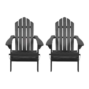 Cytheria Dark Gray Folding Wood Adirondack Chair (2-Pack)