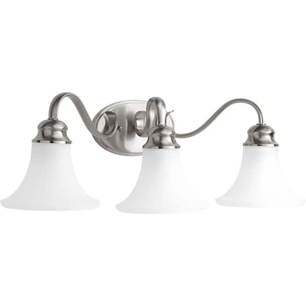 Progress Lighting Applause Collection 3-Light Brushed Nickel Bathroom Vanity Light with Glass Shades