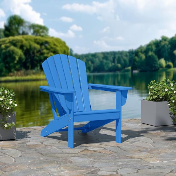 Mason Pacific Blue Poly Plastic Outdoor Patio Classic Adirondack Chair, Fire Pit Chair