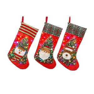 18.5 in. H B/O Lighted Stockings, Assorted Styles (Set of 3)