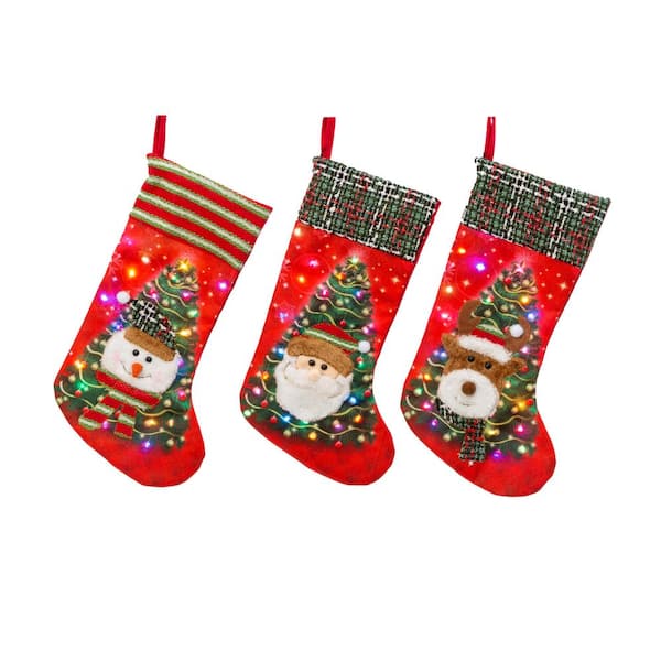 GERSON INTERNATIONAL 18.5 in. H B/O Lighted Stockings, Assorted Styles (Set of 3)