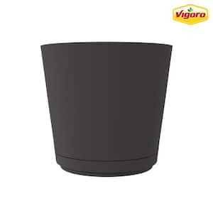 16 in. Kyra Large Black Resin Planter (16 in. D x 14.2 in. H) with Attached Saucer