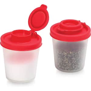 2pc Medium Salt & Pepper Shakers with Airtight Red Lids Plastic Dispenser