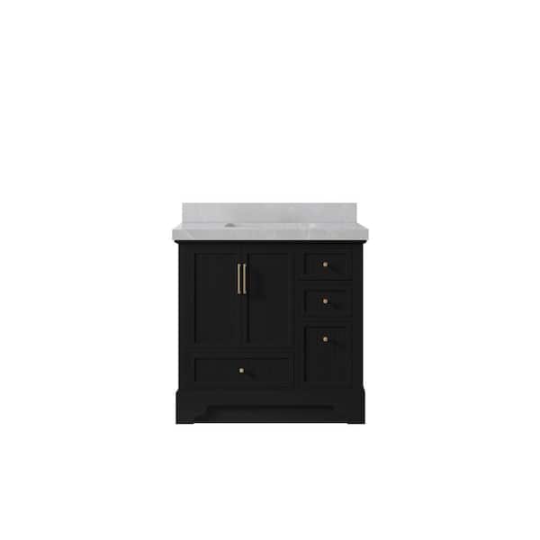 Willow Collections Alys 36 in. W x 22 in. D x 36 in. H Single Sink Bath Vanity Center in Black with 2 in. Pearl Gray Qt. Top