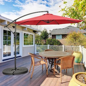 10 ft. Iron Cantilever Tilt Offset Patio Umbrella with 8 Ribs Cantilever and Cross Base Adjustment in Red