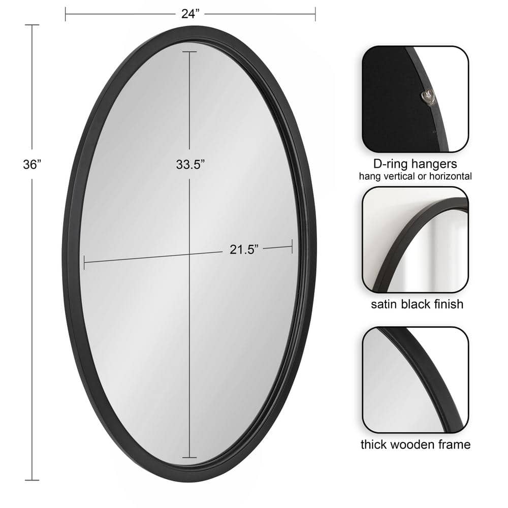 Black Oval Wood Framed Bathroom Vanity Mirror