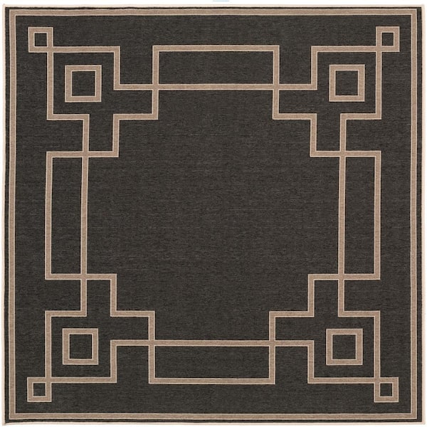 Livabliss Blanche Black 7 ft. x 7 ft. Square Indoor/Outdoor Patio Area Rug