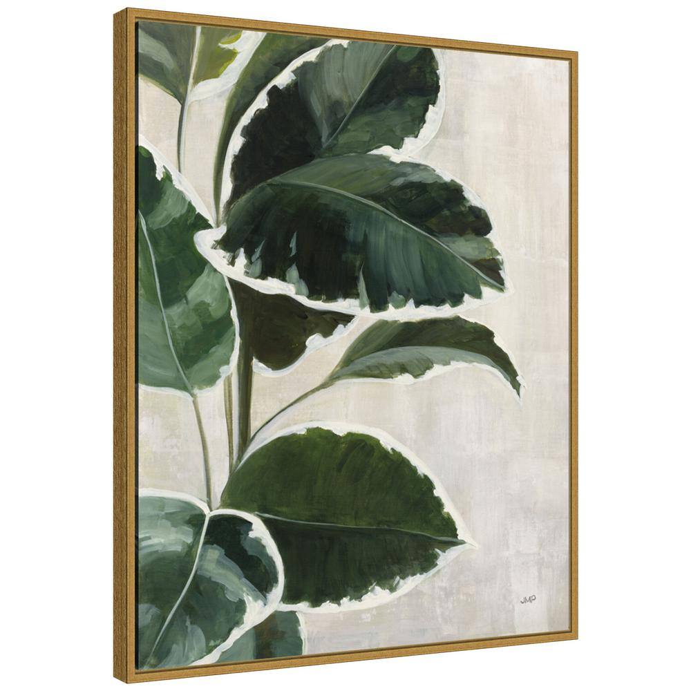 Large Green Leaf Study on Off-White Canvas with Gold Frame