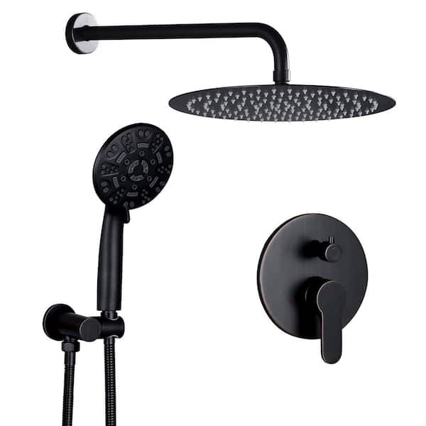 1-Spray Patterns with 1.8 GPM 12 in. Wall Mount Rain Fixed Shower Heads with 4.5 in. Hand Shower in Oil Rubbed Bronze