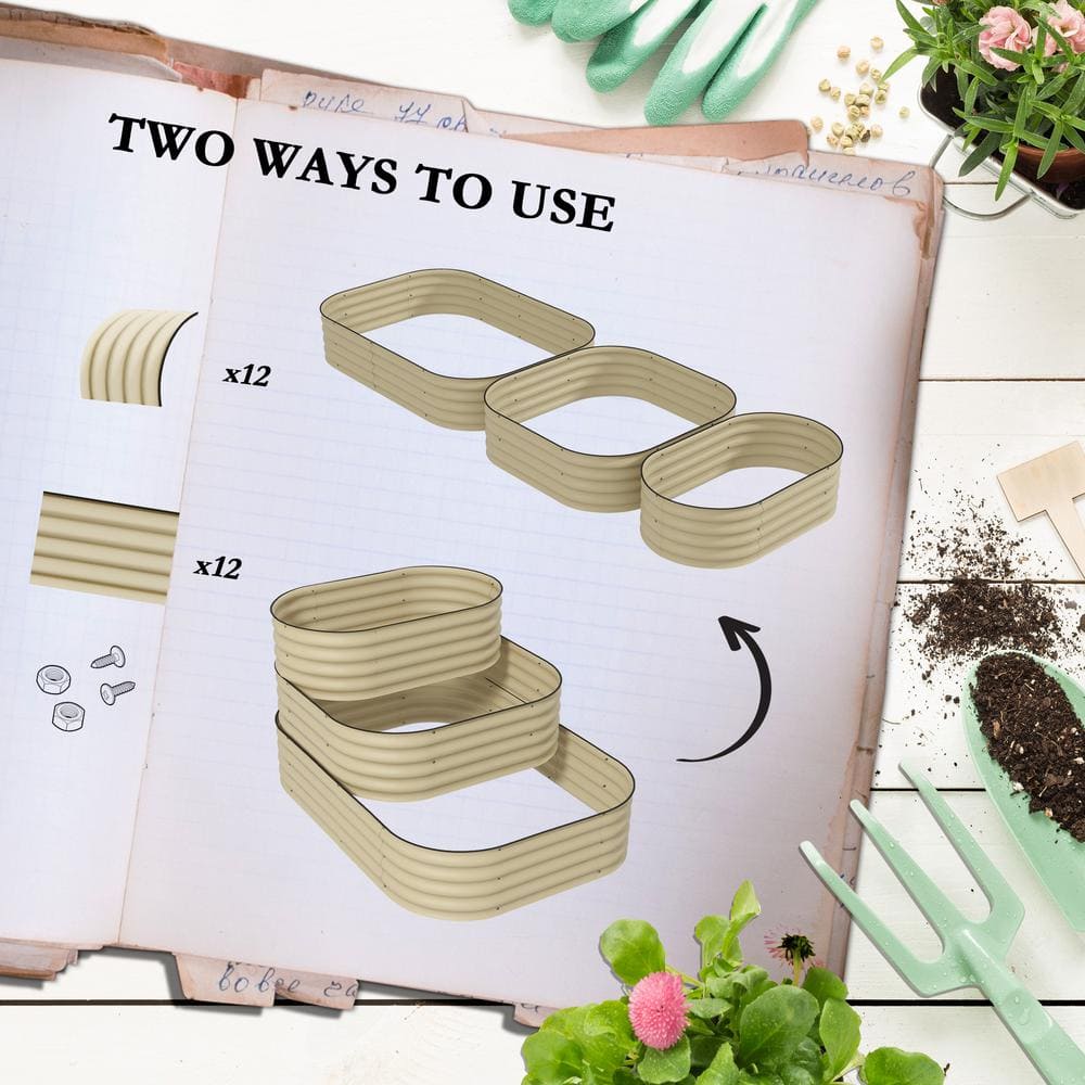 Cream White 62.25" 3-Tier Metal Raised Garden Bed Kit