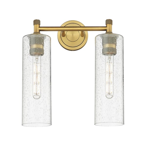 Innovations Crown Point 13.88 in. 2-Light Brushed Brass Vanity Light with Glass Shade