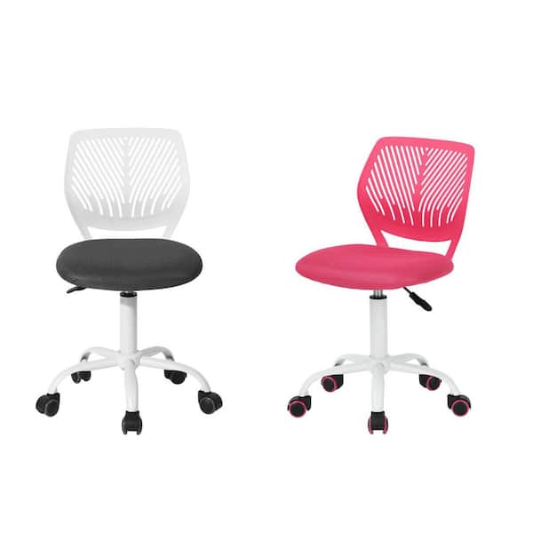 Homy Casa CARNAT Kids Desk Chair Set of 2 Adjustable Swivel Chair with Lumbar Support and Cushioned Seat Light Gray and Peach Pink