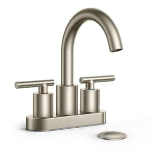 4 in. Center set Double Handle Gooseneck Bathroom Faucet with Pop-Up Drain in Brushed Nickel
